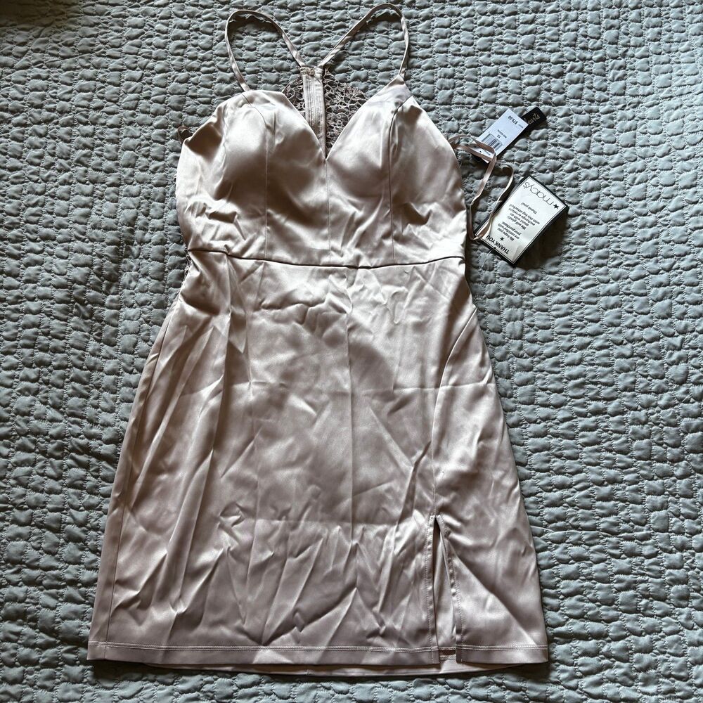 NWT Sequin Heart Blush Satin Spaghetti-Strap Fit & Flare Dress